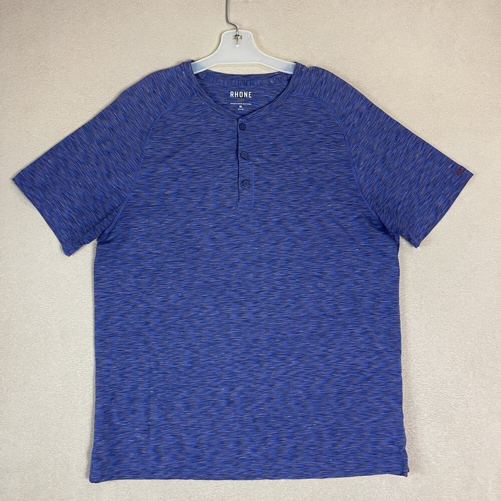 Rhone Henley Shirt Mens XL Blue Short Sleeve Stretch Lightweight Cotton Bland